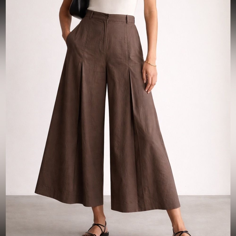 Revolve Vince Wide Leg Cropped Brown Pants Pleat Front Culottes Size 8